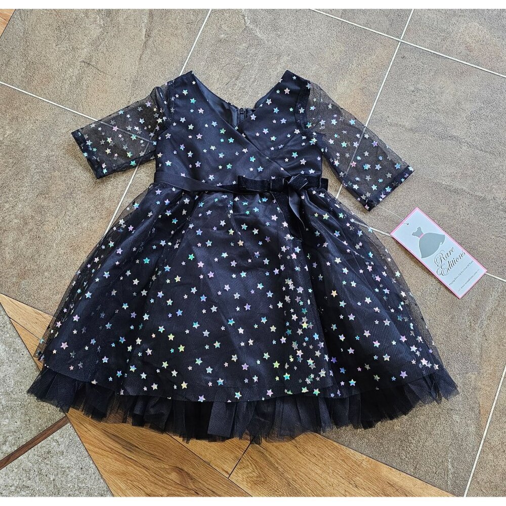 Rare Editions Toddler Girls Foil Mesh Illusion Sleeve Dress Size 2T
